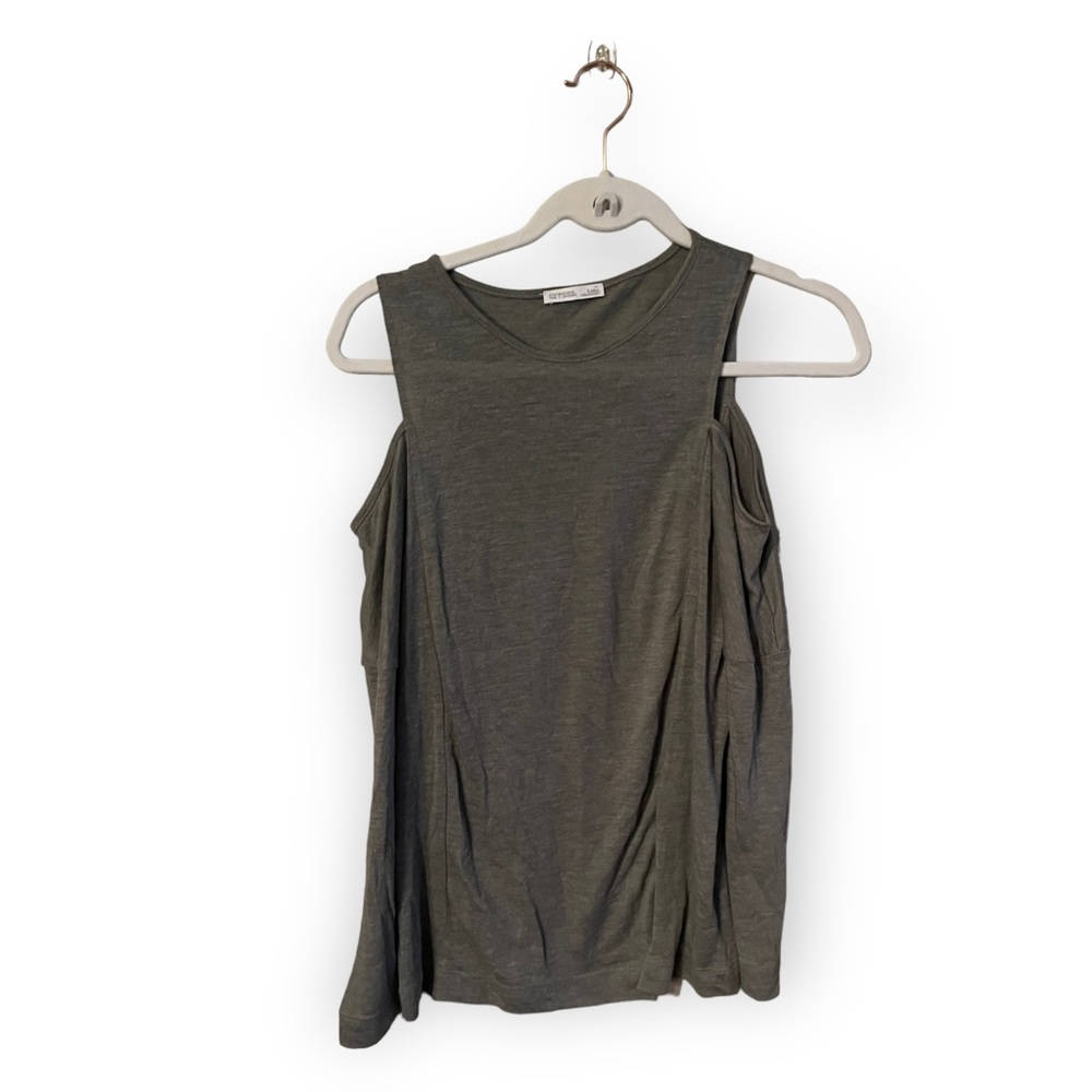 Zara Heather Gray Long Sleeved Cold Shoulder Top